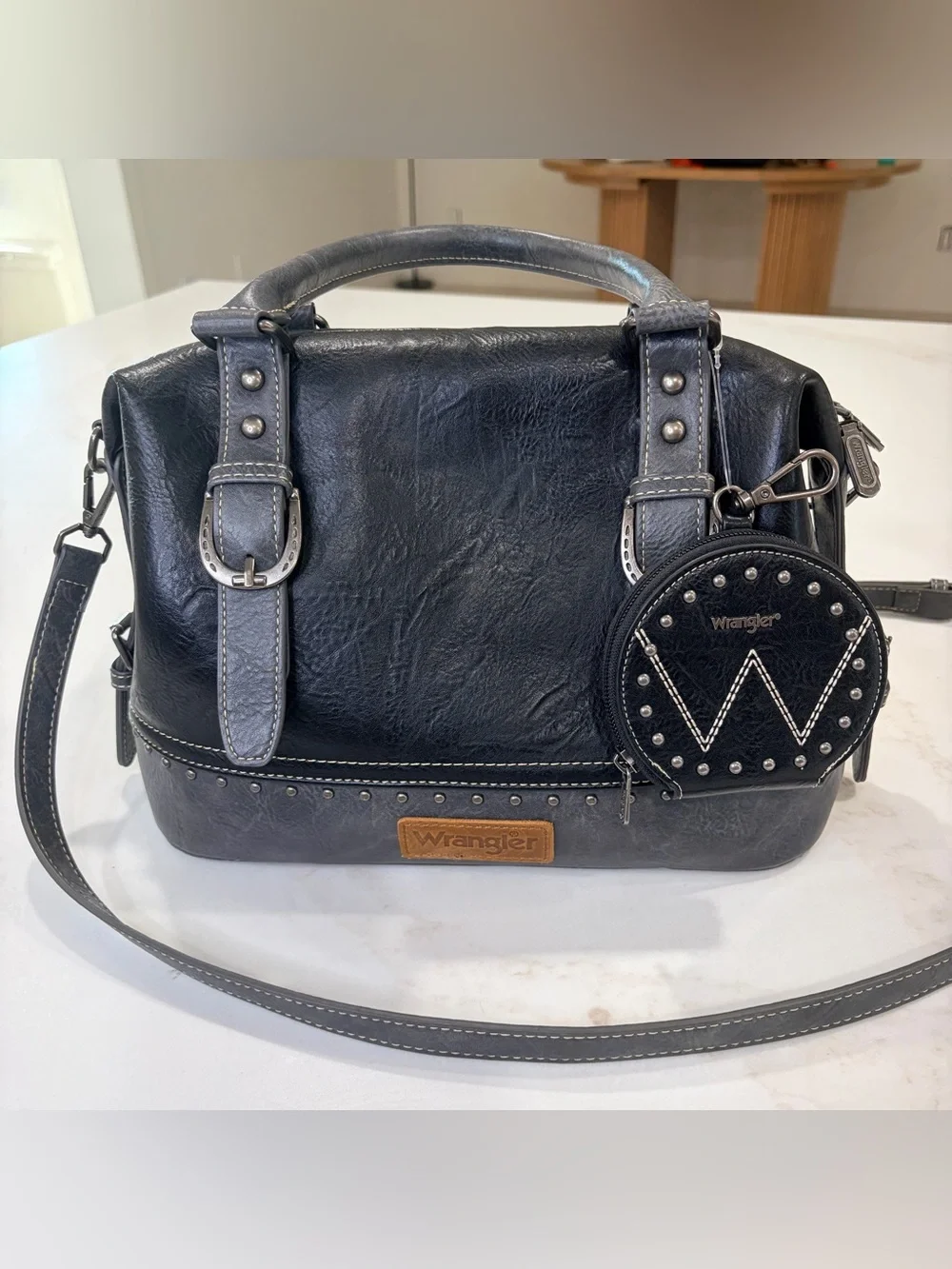 Wrangler Black and Charcoal purse with Detachable Coin Pouch and crossbody strap